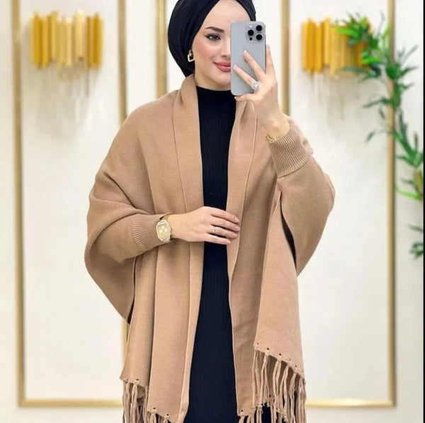 Women's Fleece Plain Poncho Cape Shawl