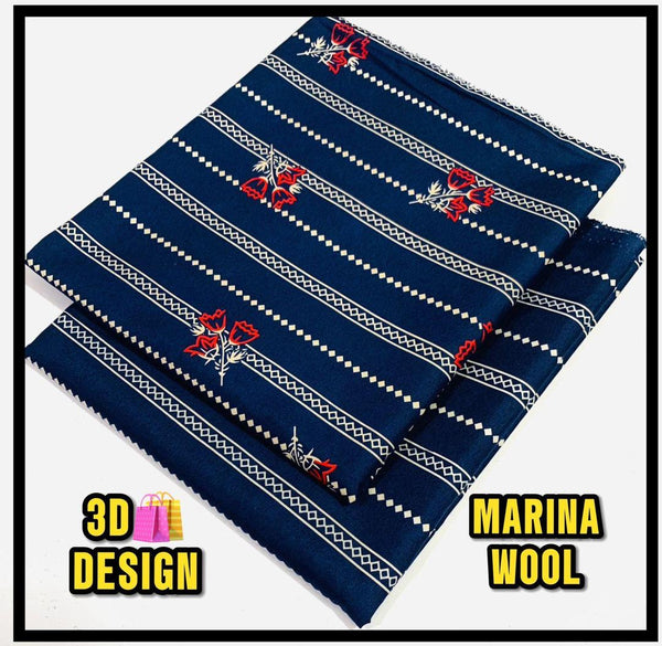Stylish 2 Pcs Suit Set in Marina Wool with 3-D Block Printed Design